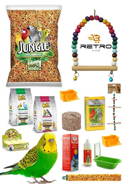 RETROAVM Jungle 13 Parça Muhabbet Kuşu Yem, Bakım Ve Vitamin Seti