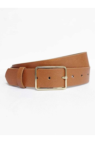Kemerix Women's Basic Tan Belt with Gold Buckle