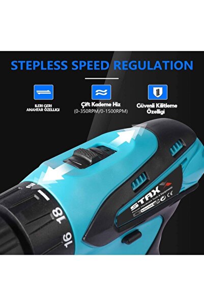 STAXX POWER 24 V 4 Ah Metal Dişli Şanzıman Çift Akülü Şarjlı Vidalama Matkap