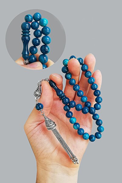 Modalyon 9*9 mm Küre Kesim Mavi Hareli Sıkma Kehribar Tesbih Sıkma Ateş Zar K...