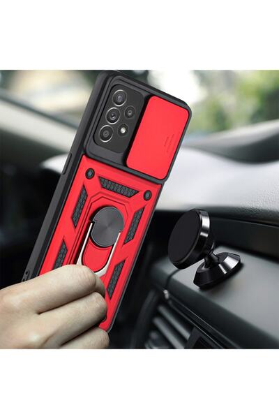 Fibaks Samsung Galaxy A72 Compatible Case Camera Protected Armor Military Tank Armored with Sliding Ring