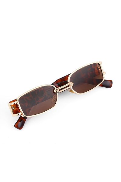 Angel Eyes Brown Matte Glass Gold Frame Bone Leopard Handle Sunglasses