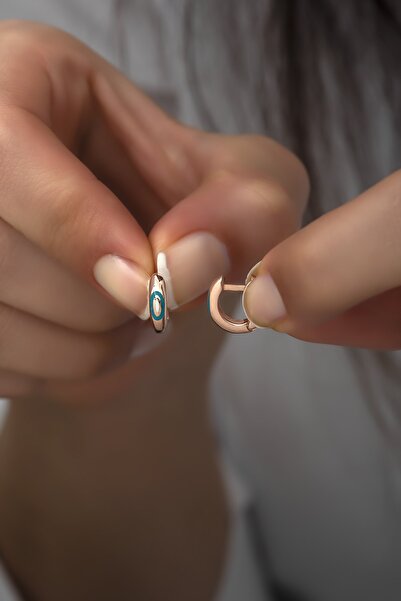 Nereze 925 Ayar Gümüş Mineli Rose Minik Halka Küpe