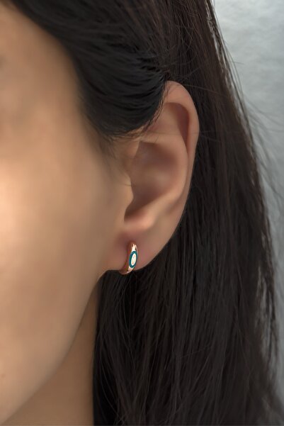 Nereze 925 Ayar Gümüş Mineli Rose Minik Halka Küpe