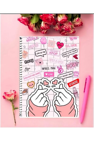 animeandyourworld دفتر ملاحظات باللون الأسود والوردي قطعة واحدة بتصميم خاص مقاس A4 دفتر ملاحظات بسلسلة مقاس 21*29 سم