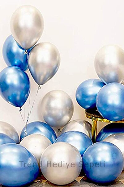 BEST PARTİ DOĞUM GÜNÜ PARTİ SÜSLERİ بالون كروم 12 بوصة لون فضي-أزرق 20 قطعة