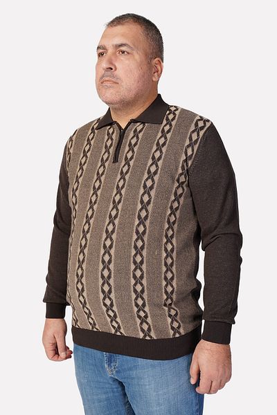Trist Star Large Size Brown Polo Collar Zippered 100% Cotton Men's Sweater Trist-2109