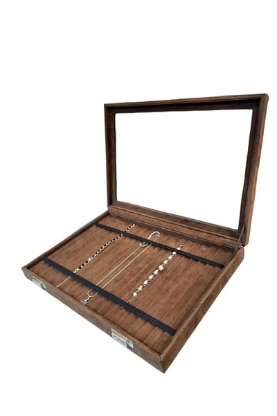 STAND MARKET Rosary Box Elastic Glass Brown Alcantara