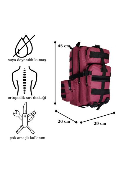LIGHTINGHM 42 Lt Mountaineer Outdoor Camping Trekking Military Tactical Waterproof Backpack with Compartment Claret Red