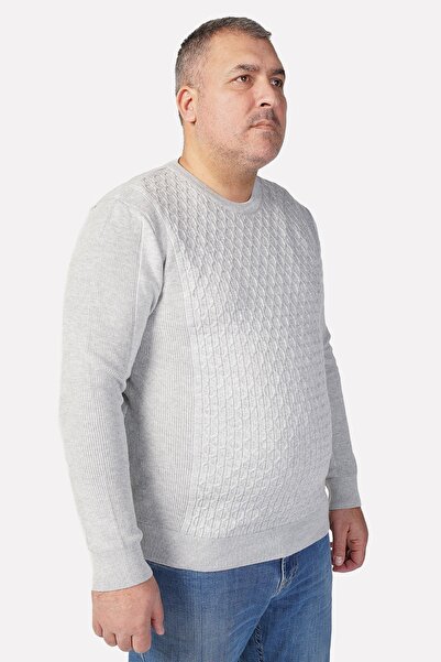 Trist Star Large Size Gray Hair Braided Crew Neck 100% Cotton Men's Sweater Trist-2111