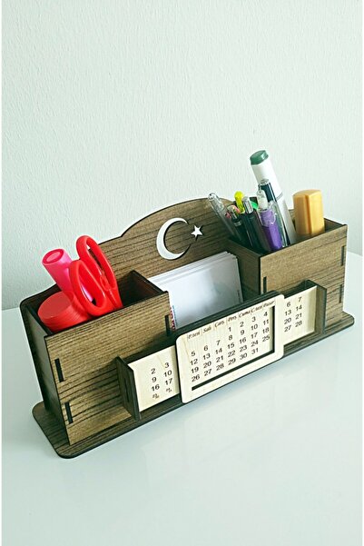 Notpa Takvimli Masaüstü Kalemlik Kalem Kutusu Organizer Ahşap Akasya Montajı Yapılmış Ürün