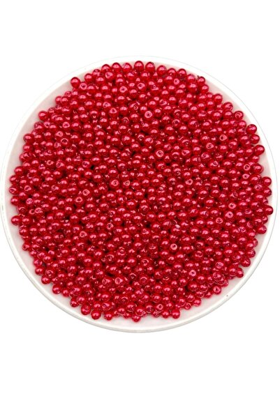 Hedef Bijuteri 50 Gr 4mm Kırmızı Cam Inci Boncuk ,takı Yapım Boncuğu (50gr,~5...