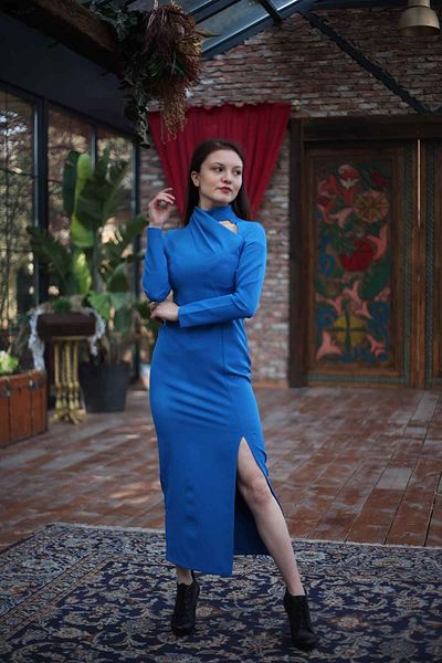Blues Outlet Rochie creion cu fantă pentru femei-albastru