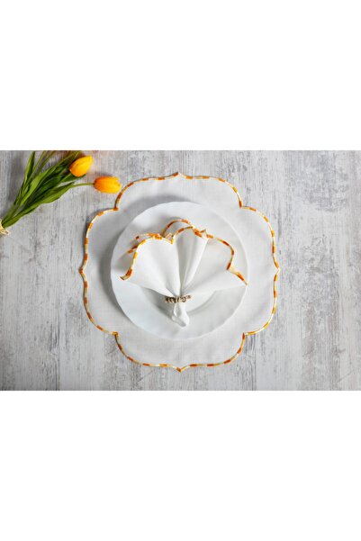 caka home design عبوة من قطعتين SUPLA LOLA مطرزة بتأثير الكتان (أصفر)