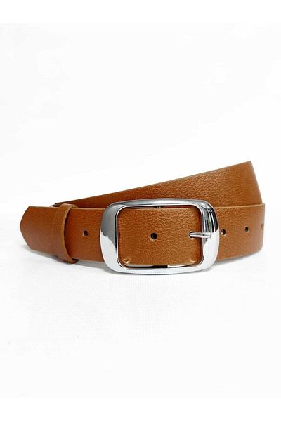 Kemerix Women's Tan Belt with Silver Buckle
