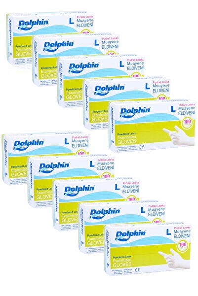 Dolphin قفازات لاتكس بودرة مقاس L، 10 عبوات، 100 قطعة