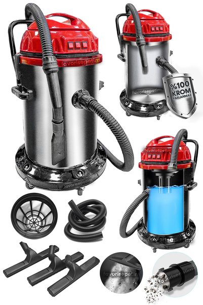 VETTA Herkoşulda Yüksek Vakum Gücü 3 Motorlu Islak -kuru Krom Kazanlı Süpürge 3600w Aksesular Hediyeli