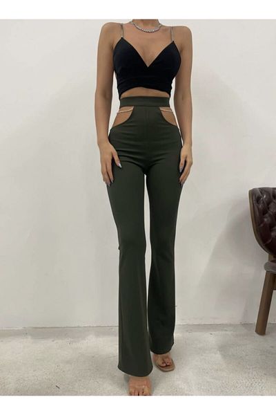 cn novembersun Pantaloni de damă din crepon cu detalii de piatră din Lycra