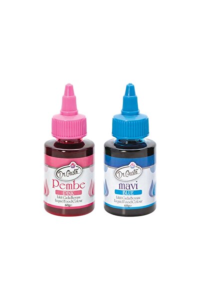 Dr. Gusto 60 Gr 2 Li Mavi-pembe Su Bazlı Likit Sıvı Gıda Boyası 2 Adet