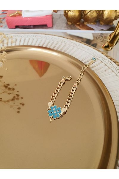 Trendy Butik علامة البرسيم من حجر الزركون الملون بالمينا الأزرق