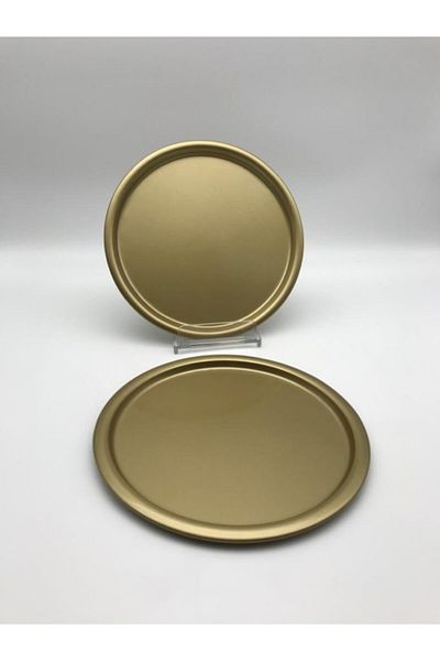 Aslı Hediyelik 23 Cm Metal Antique - Single Decorative Tea, Coffee and Pastry Serving Presentation Tray Set of 2