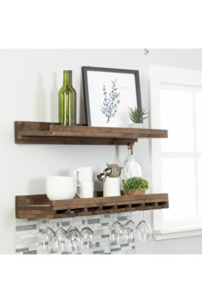 ŞafakMobilya Ahşap 2 Li Şaraplık Duvar Barı Rafı