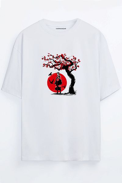 Harmandar ? Anime Akatsuki Itachi Printed Unisex Λευκό μπλουζάκι Oversize