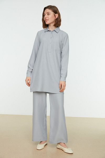 Trendyol Modest Šedá zacvakávací široká tunika-kalhoty TCTSS22US0081