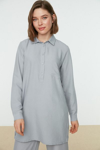 Trendyol Modest Šedá zacvakávací široká tunika-kalhoty TCTSS22US0081