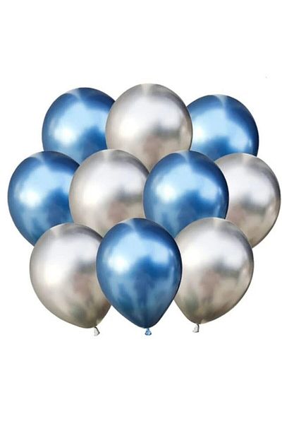 BEST PARTİ DOĞUM GÜNÜ PARTİ SÜSLERİ Chrome Balloon 12" Inch Silver-blue Color 10 Pieces