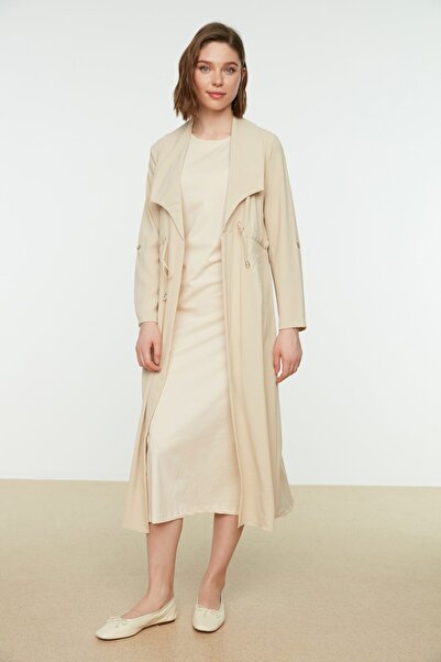 Trendyol Modest Μπεζ Αμάνικο Μακρύ Φόδρα Εσωτερικό Φόρεμα TCTSS21UK0034