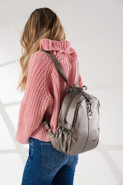 Just Polo Women's Soft Leather Backpack and Shoulder Bag 2134 Black