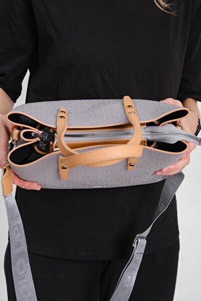 Just Polo Women's Embossed Embossed Printed Three-Compartment Vegan Shoulder and Hand Bag