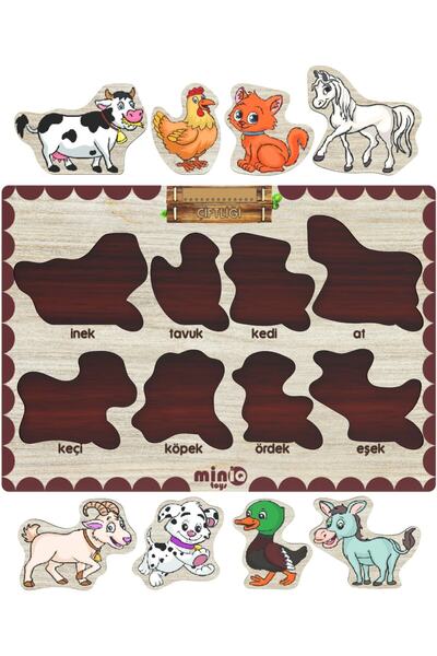 minİQ toys Ahşap Türkçe Ciftlik Hayv.+orman Hayv.-meyveler-sayilar 4’lü Set Eğitici-öğretici Yapboz