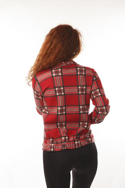 VERA LİFE Ekose Kareli Gömlek Yaka Yan Cepli Ve Düğmeli Kadın Polar Gömlek