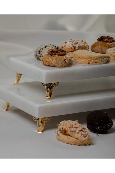 MERALP Presentation Holder Gold Set of 2 Real Marble Cake Presentation, Metal Profile Leg