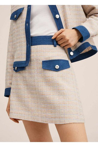 MANGO Woman Checkered Tweed Skirt