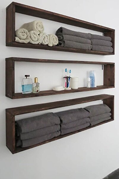 Doğal Life Ahşap Dekoratif Tasarım Banyo Rafı Duvar Dekoru Kitaplık Çiçeklik ...