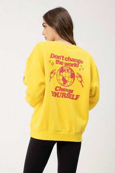 Eazy Co Eazy Change Yourself Oversize Unisex Κίτρινο Ποδηλατικό Φούτερ με λαιμόκοψη