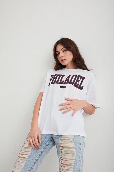 Mad&Calf Γυναικείο μπλουζάκι με στάμπα Philadel Oversize