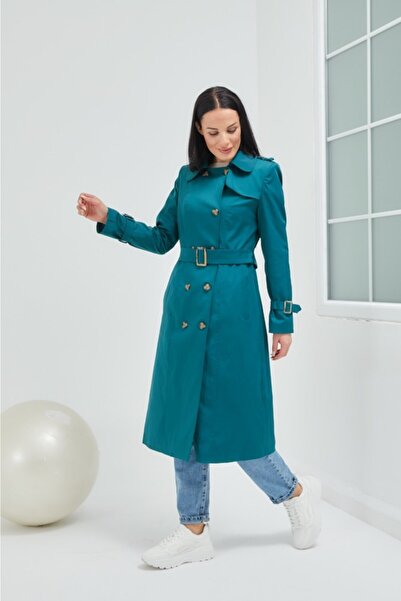 Wazze Düğme Kapamalı Petrol Trençkot