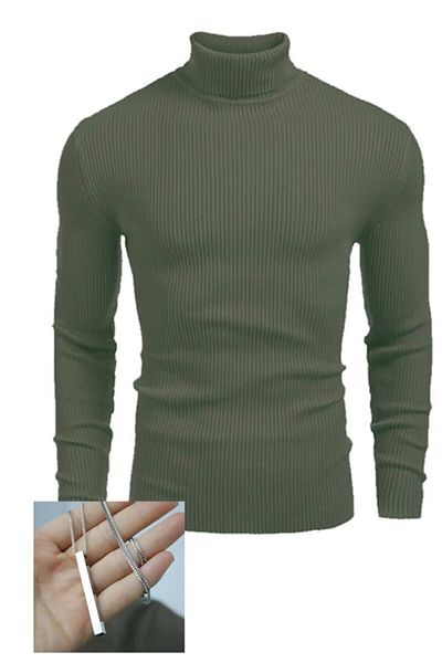 Grif Мъжки пуловер с висока яка, колие, подарък Emka Clothing
