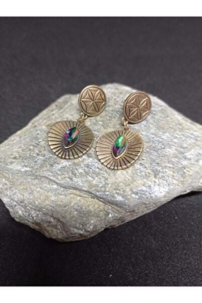 mama india alaçatı Bronze Color Brass Earrings with Flower of Life Symbol Cry...