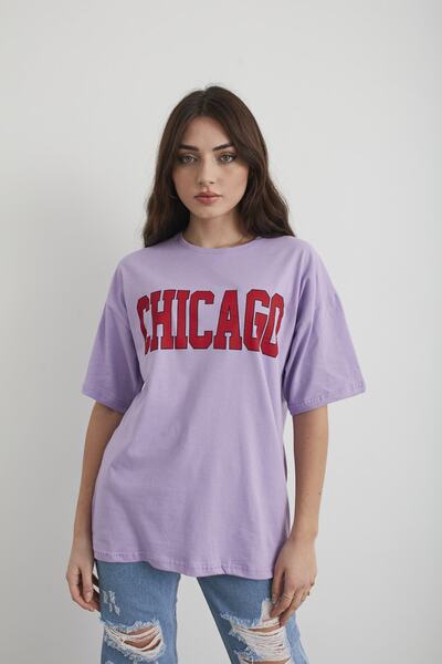 Mad&Calf Tricou oversize cu imprimeu Chicago liliac