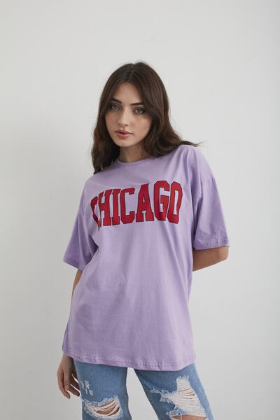 Mad&Calf Tricou oversize cu imprimeu Chicago liliac