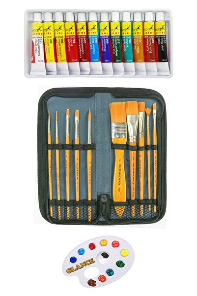 GLANCE Daler Rowney Gold Taklon 10'lu Çantalı Fırça Seti Fanart Academy 12 X ...