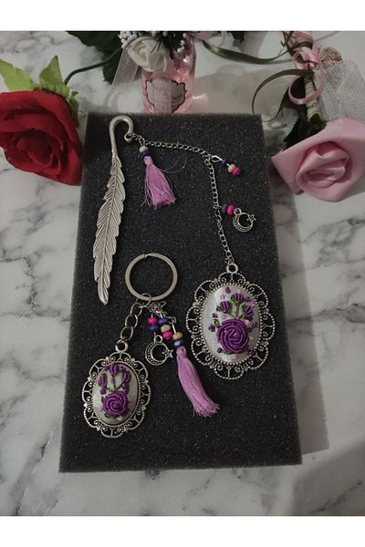adilstore Bookmark And Keychain Set Brazilian Embroidery Embroidered Bookmark And Keychain Set