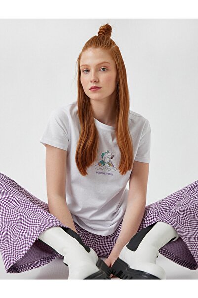 Koton Γυναικείο μπλουζάκι με λευκό στάμπα