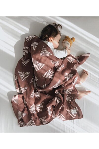 Tarkito Organic طقم غطاء موسلين مثلث خطي مقاس 95x75 سم لون بني أحمر