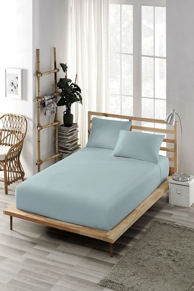 ÇARŞAF DÜNYASI Fitted Sheet Set (duvet cover Fabric) Cotton (with pillowcase) Ice Blue